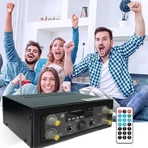 Tech-Unique Stereo Amplifier with Big LED Display/Bluetooth/2 MIC Input/USB/SD Card Slot/FM Radio/AUX Input/Remote Control & Built-in Equalizer with Bass, Treble & Balance Control (039 PRO)
