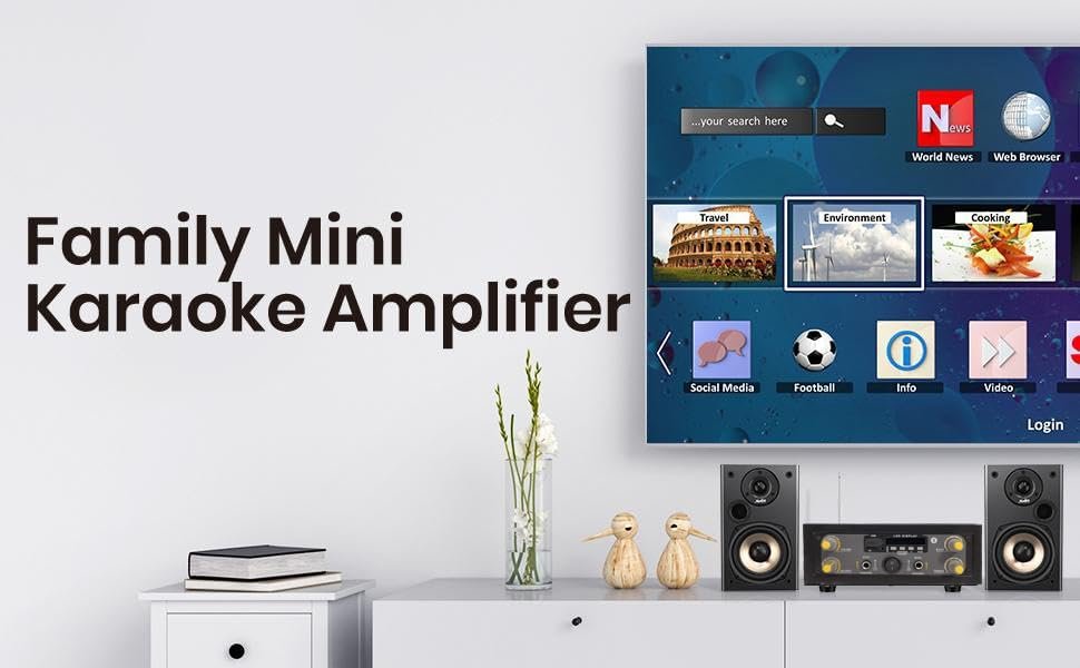 Tech-Unique Stereo Amplifier with Big LED Display/Bluetooth/2 MIC Input/USB/SD Card Slot/FM Radio/AUX Input/Remote Control & Built-in Equalizer with Bass, Treble & Balance Control (039 PRO)