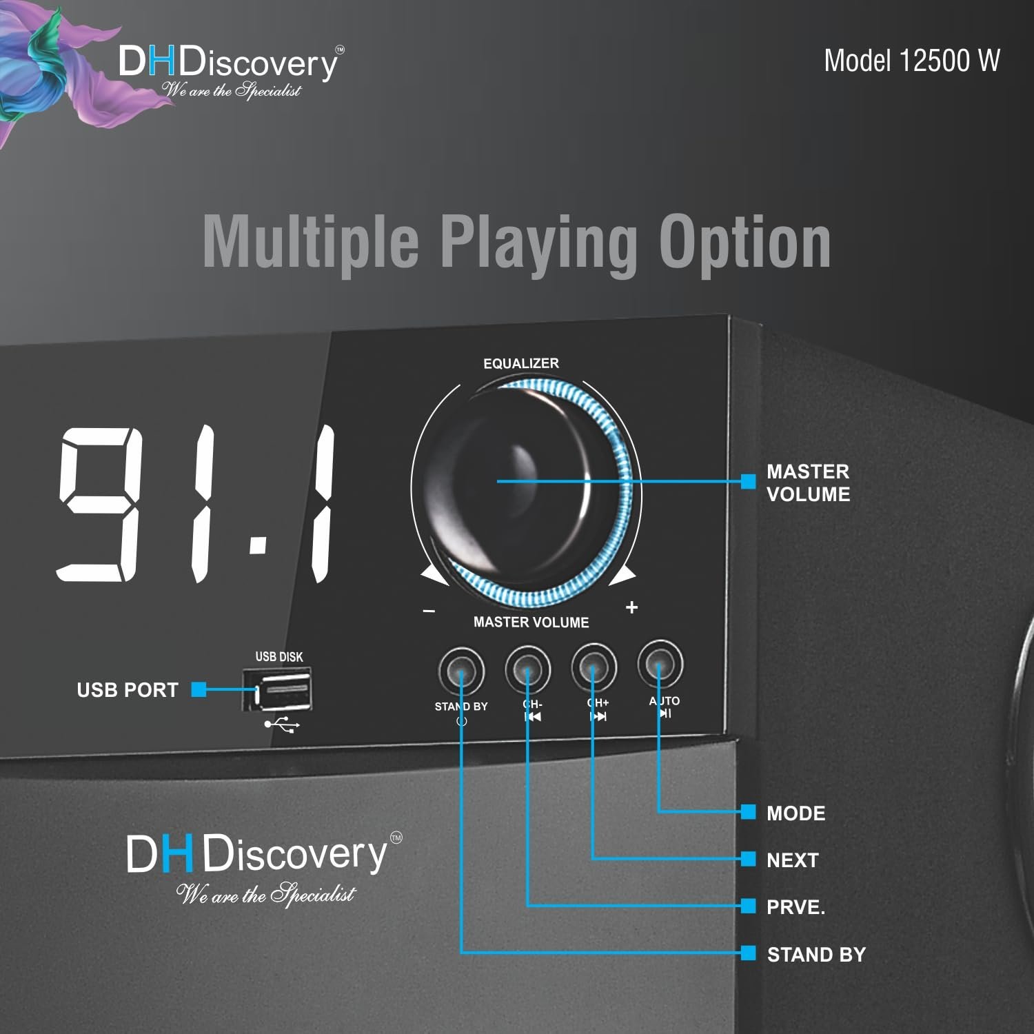 DH Discovery DH18000 250Watt 4.1 Home Theatre System | Multimedia Speakers |Bluetooth Speaker | with Bluetooth v5.0/1 USB Slot/1 AUX/Built in FM Radio/LED Display with Remote Control (Black)