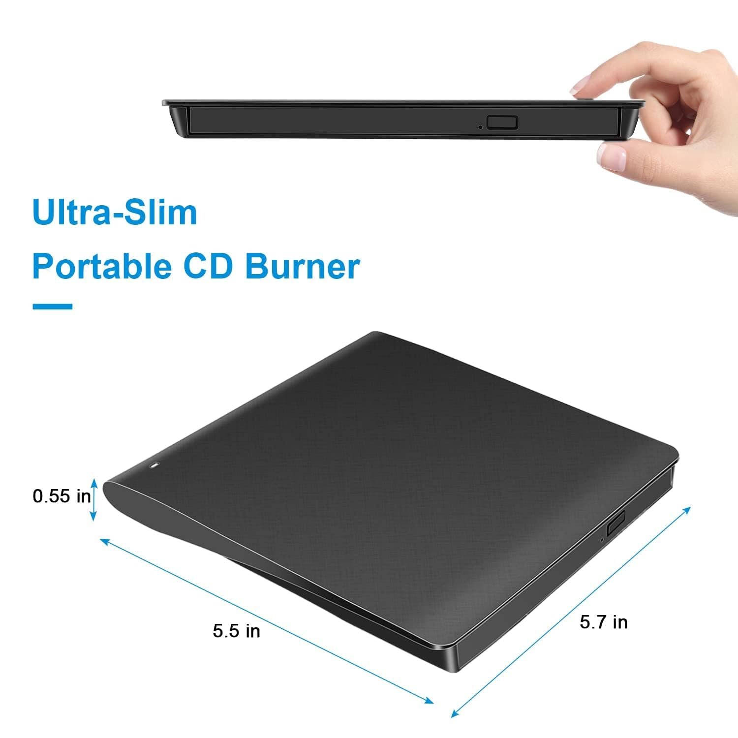 BKC External DVD Drive USB 3.0 & Type-C, Portable CD/DVD +/-RW Burner Writer Player, Plug & Play for Laptop, PC, MacBook, Windows, Mac OS, Linux