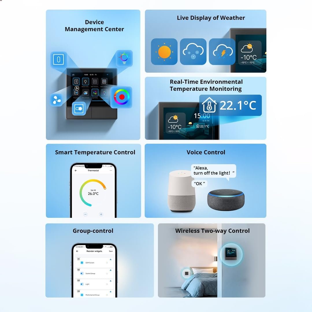 Ledgebit Nspanel EU Smart Scene 2 WayWall Switch Intelligent Color LCD Touch Smart, 230 Volts, Black