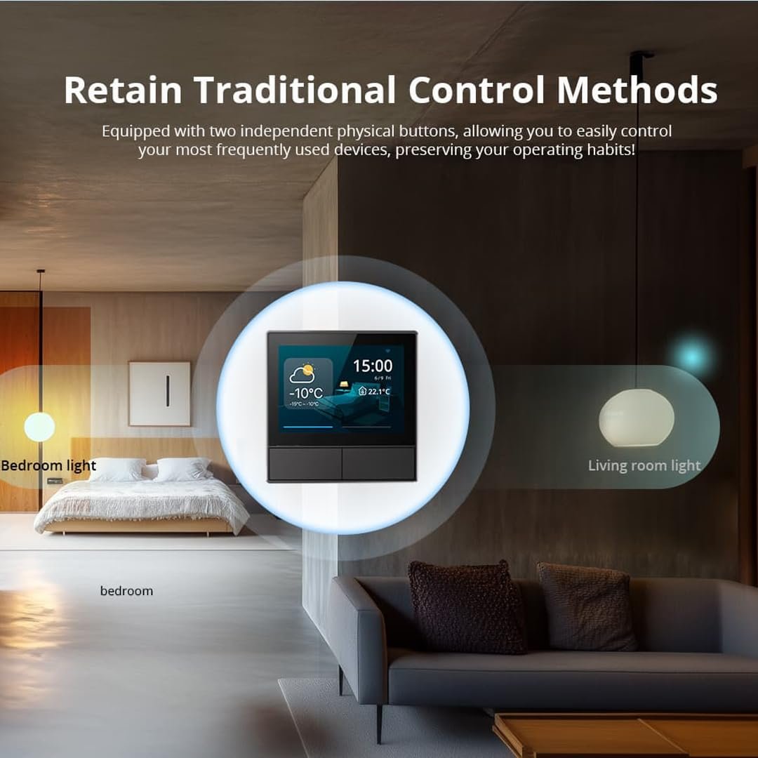 Ledgebit Nspanel EU Smart Scene 2 WayWall Switch Intelligent Color LCD Touch Smart, 230 Volts, Black