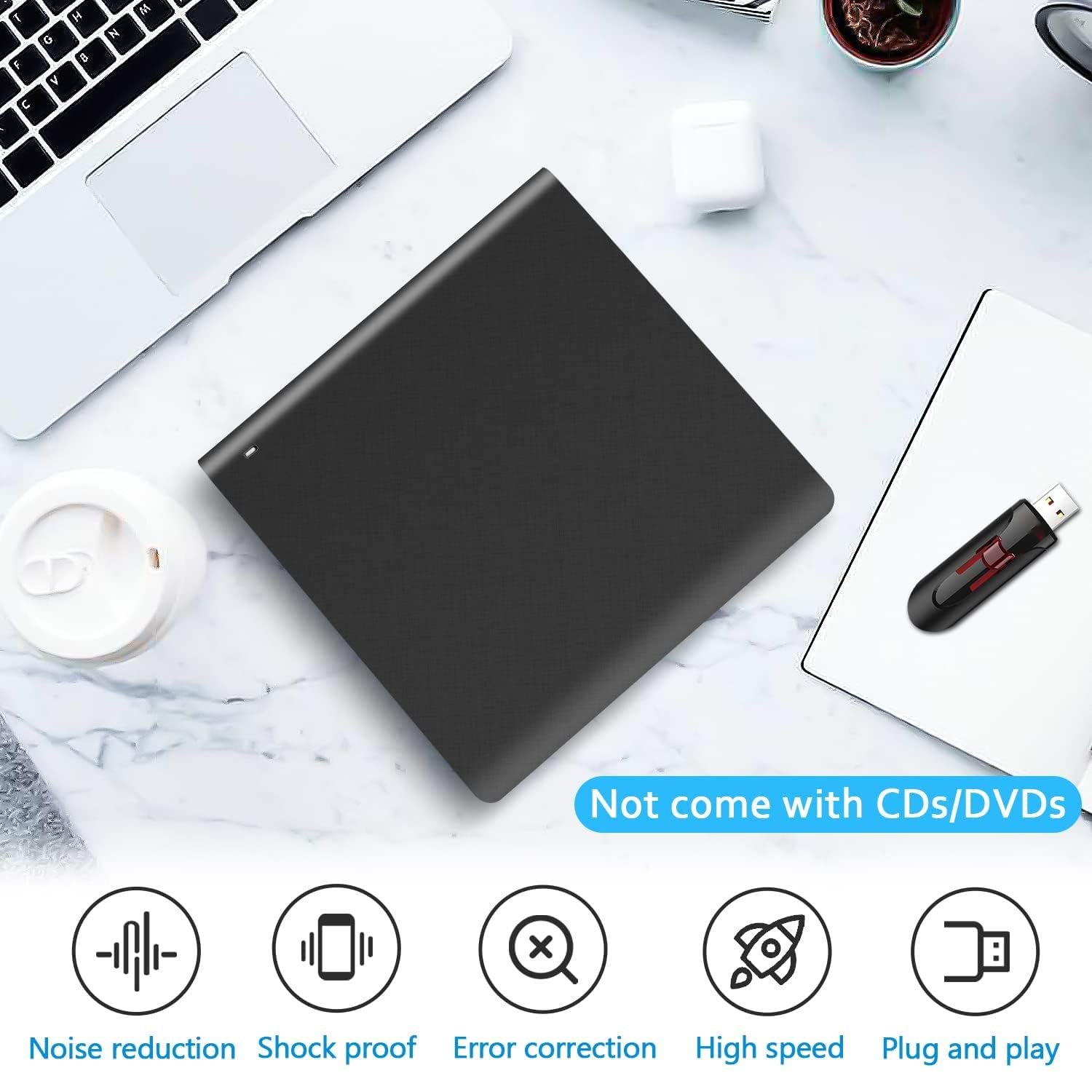 BKC External DVD Drive USB 3.0 & Type-C, Portable CD/DVD +/-RW Burner Writer Player, Plug & Play for Laptop, PC, MacBook, Windows, Mac OS, Linux