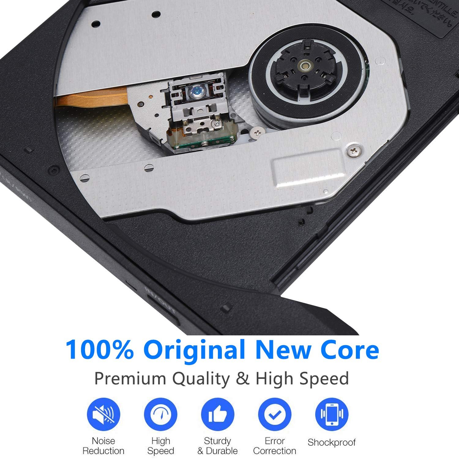 External CD/DVD Drive, USB 3.0 CD Player DVD Drive ROM +/-RW Optical Reader Writer Burner for Windows 10/8/7, Linux, Mac Laptop Desktop PC, MacBook Pro/Air, iMac, Surface Pro (Black)