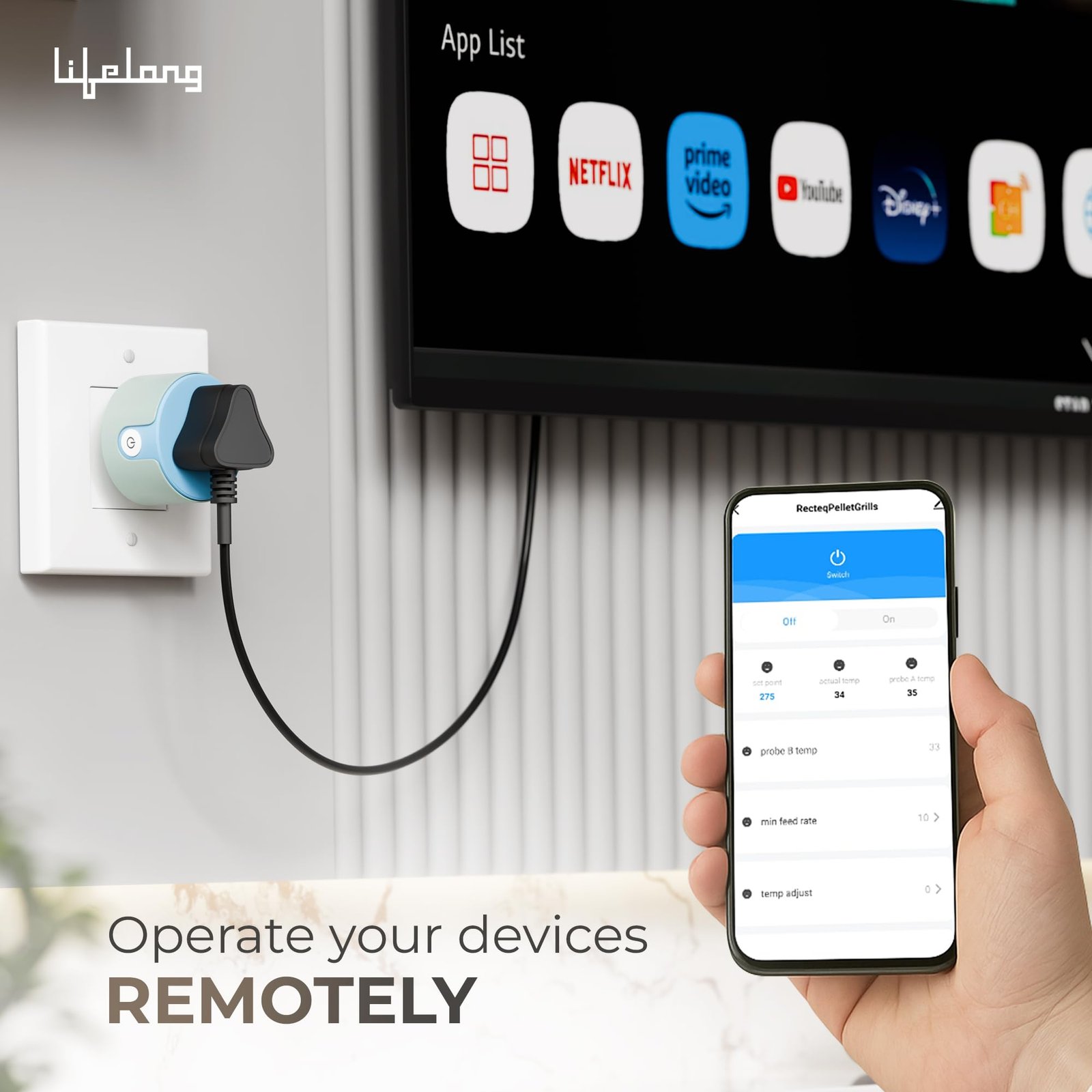 Lifelong Electronics 10A WiFi Smart Power Plug for Home Automation | With App Control, Timer, Voice Control, Scheduling | Smart Plugs Gadget | Electrical Switch Socket | Compatible with Alexa & Google