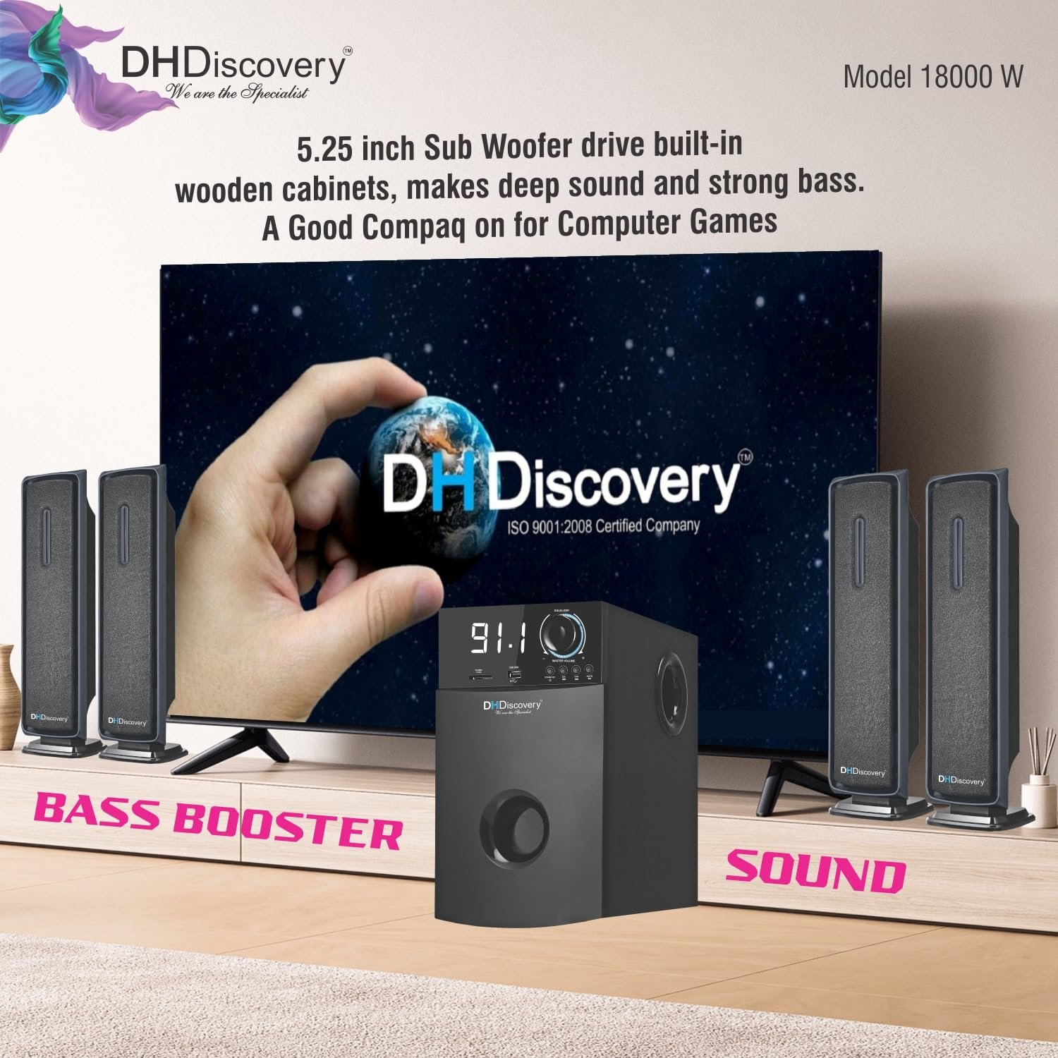 DH Discovery DH18000 250Watt 4.1 Home Theatre System | Multimedia Speakers |Bluetooth Speaker | with Bluetooth v5.0/1 USB Slot/1 AUX/Built in FM Radio/LED Display with Remote Control (Black)
