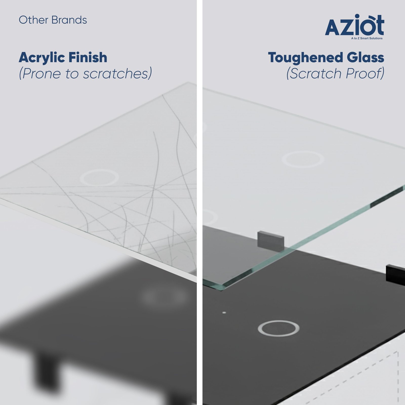 AZIOT SMART MODULAR 2 GANG PREMIUM TOUCH SWITCH (16amp Each) - GLASS (Not Acrylic): Elevate Your Home with Effortless Control (Fits in Anchor Roma Classic and similar plates)