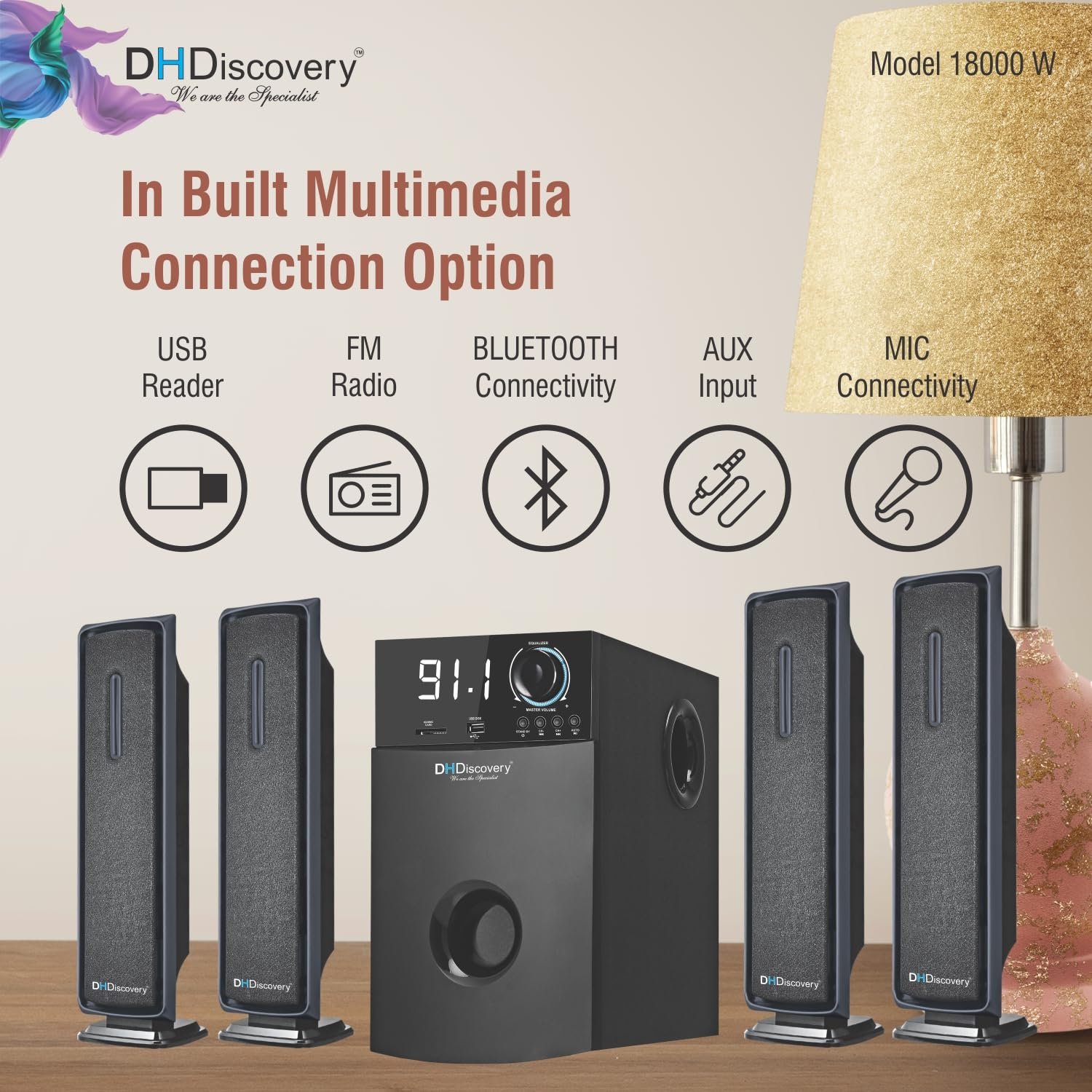 DH Discovery DH18000 250Watt 4.1 Home Theatre System | Multimedia Speakers |Bluetooth Speaker | with Bluetooth v5.0/1 USB Slot/1 AUX/Built in FM Radio/LED Display with Remote Control (Black)