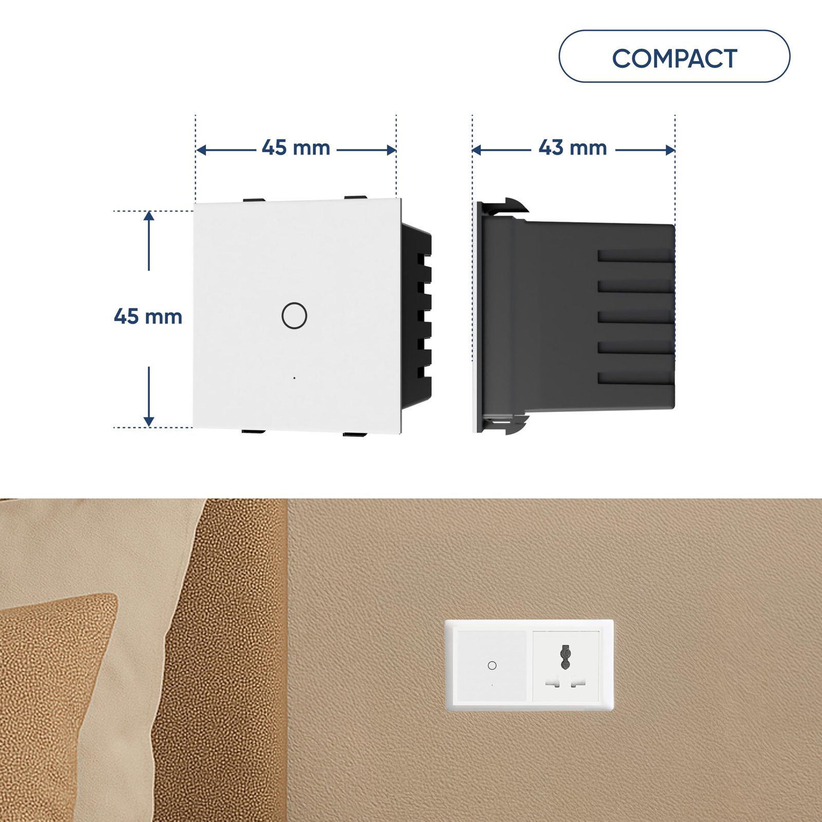 AZIOT SMART MODULAR 1 GANG PREMIUM TOUCH SWITCH - GLASS (Not Acrylic) - (24 amp Switch): Elevate Your Home with Effortless Control (Fits in Anchor Roma Classic and similar plates)