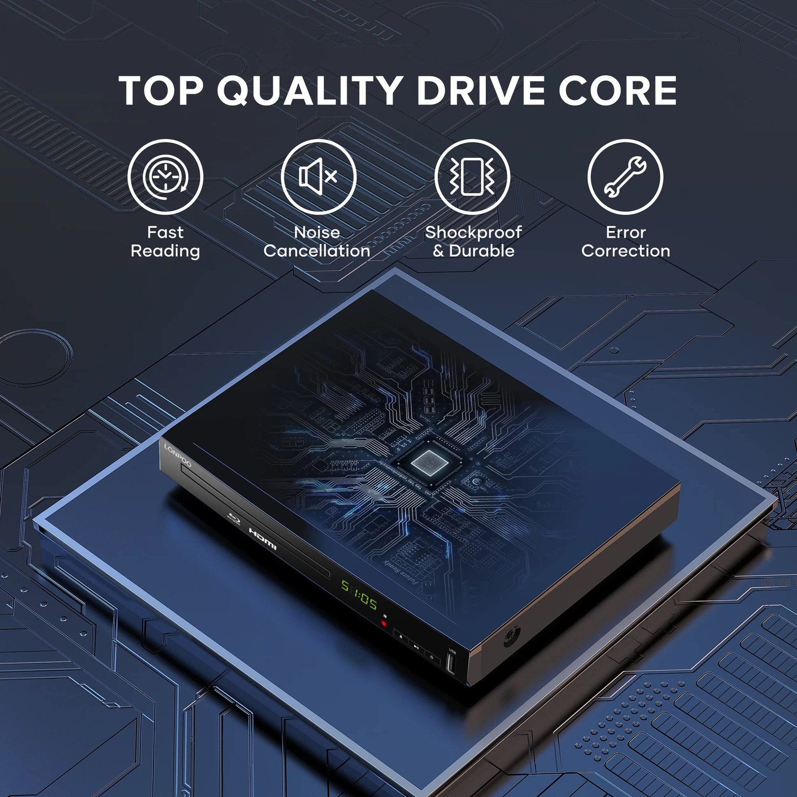 Blu Ray DVD Player,Full HD Blu-ray Disc Player CD Players with Easy Hook Up and User Friendly, 1080P Home Theater DVD Player with HDMI Output, Support HDD and USB Playback